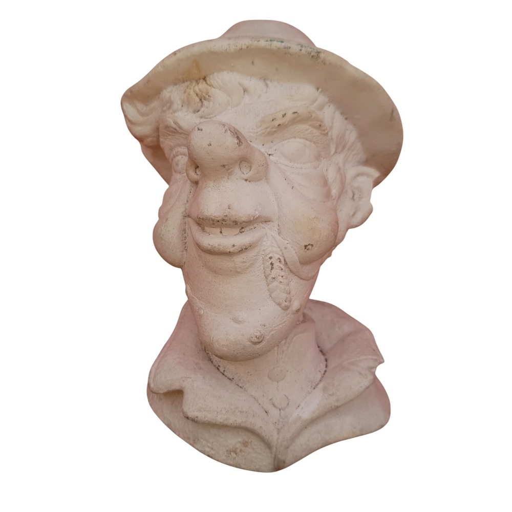 Chalkware Bust Wall Hanging Unisex 4in Cream Vintage Kitsch Caricature